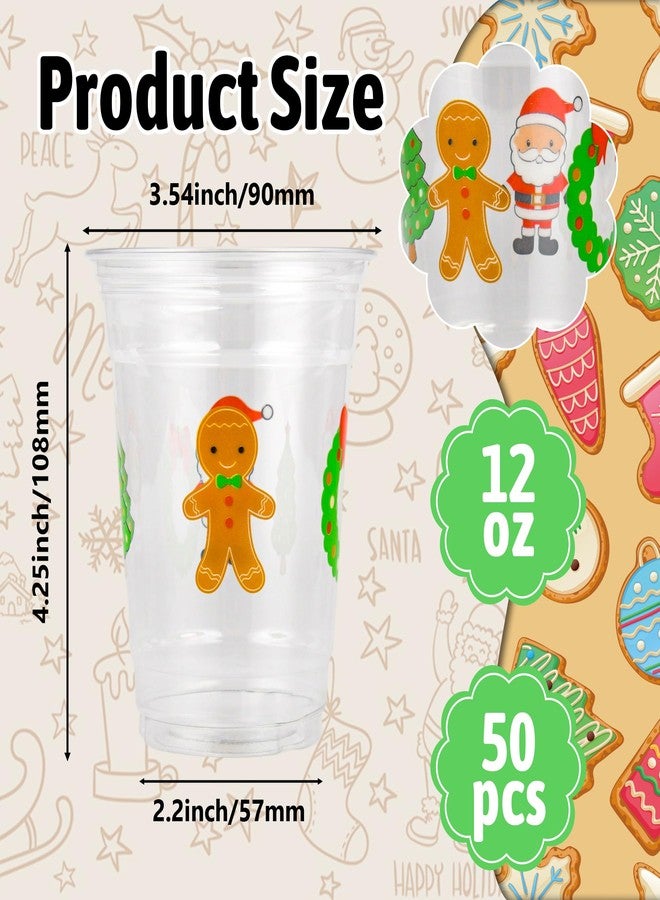 AimFun 50Pcs Christmas Plastic Cups Santa Wreath Tree Gingerbread Man Disposable Party Cup Winter Holiday 12oz Cold Clear Cups for Candy Beverage Drinking Snacks (50, Xmas) - Image 2